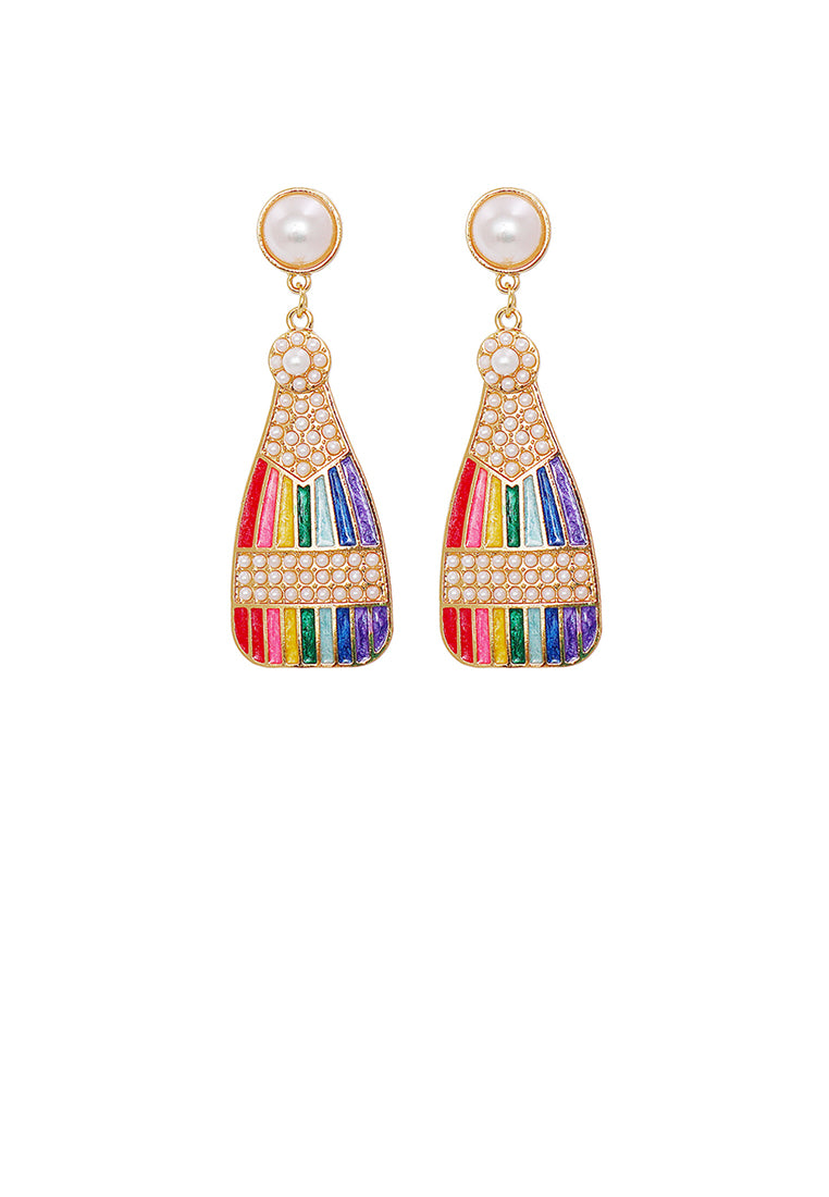 Fashion and Creative Plated Gold Enamel Colorful Wine Bottle Earrings with Imitation Pearls