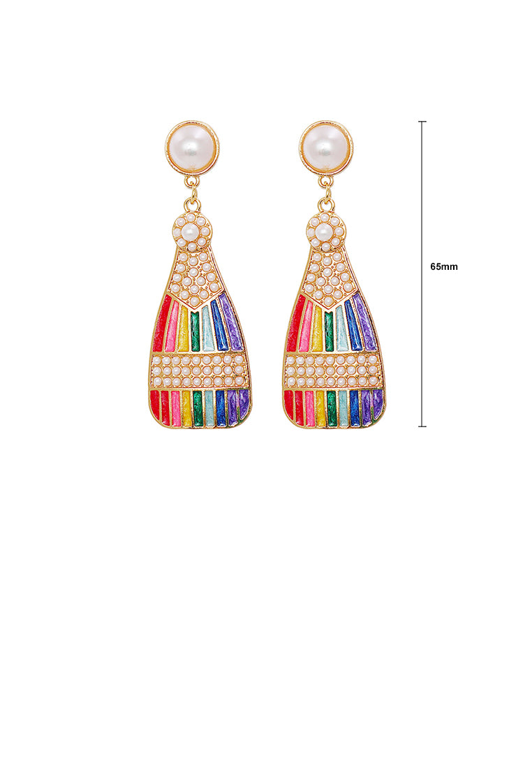 Fashion and Creative Plated Gold Enamel Colorful Wine Bottle Earrings with Imitation Pearls