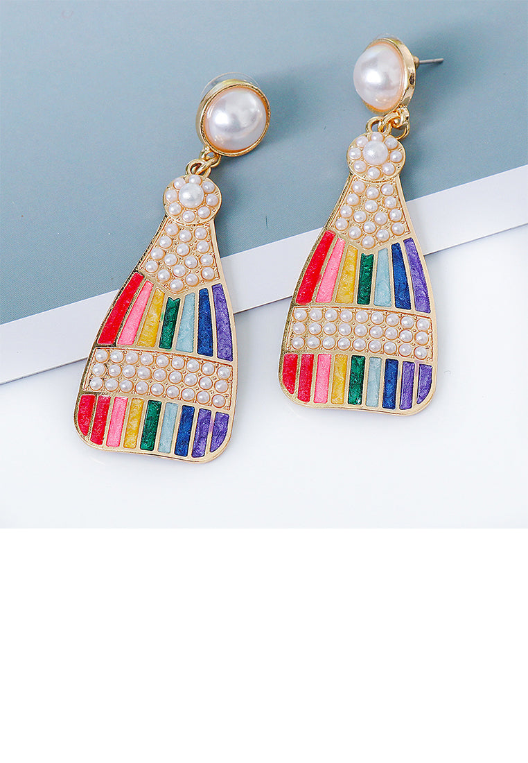 Fashion and Creative Plated Gold Enamel Colorful Wine Bottle Earrings with Imitation Pearls