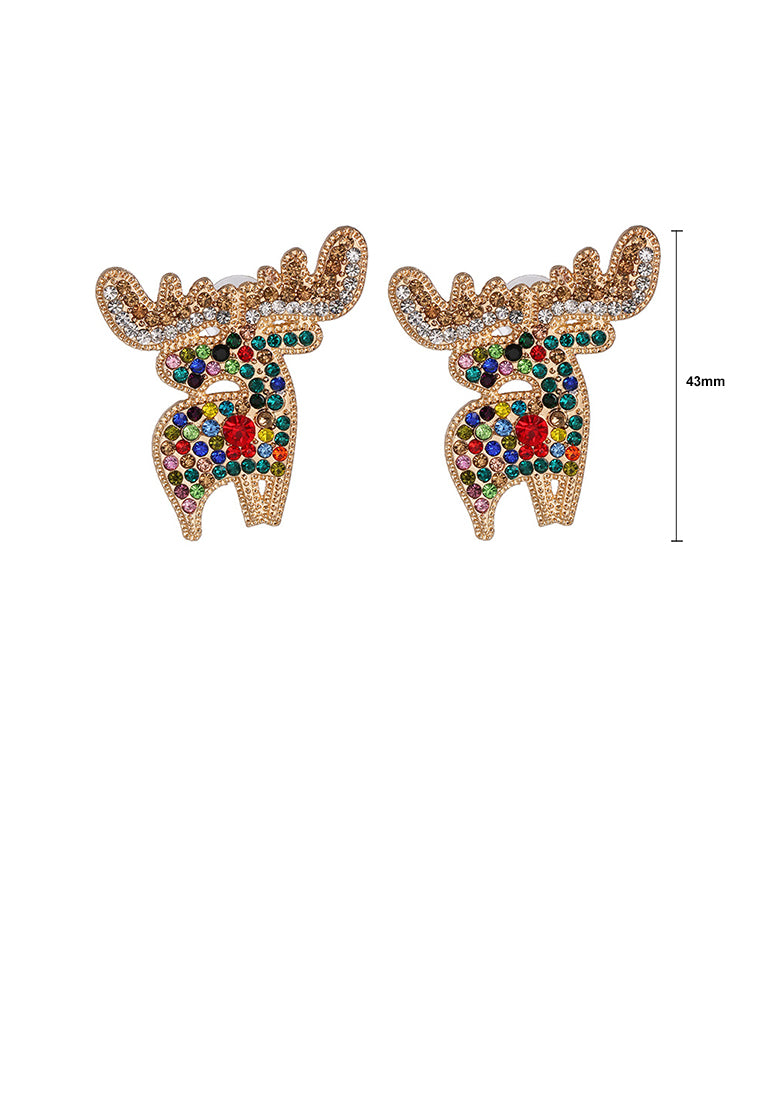 Simple and Cute Plated Gold Elk Stud Earrings with Colored Cubic Zirconia - Luxurious Look