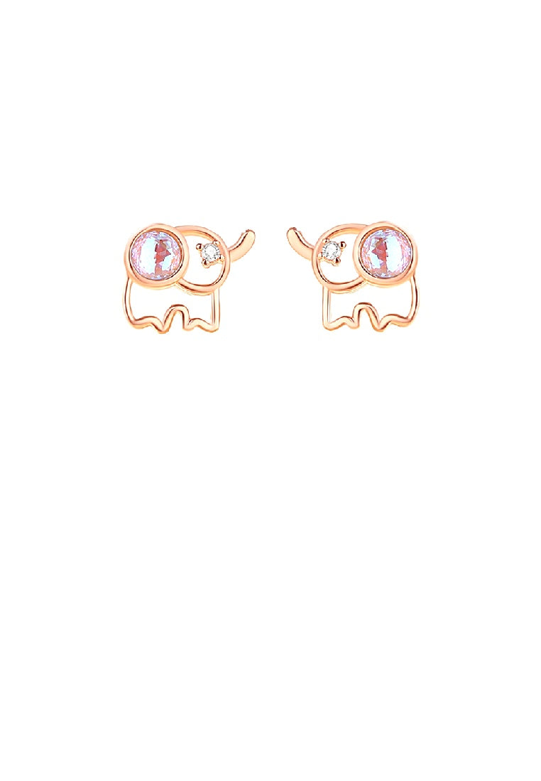 925 Sterling Silver Plated Rose Gold Lovely Simple Hollow Elephant Stud Earrings with Cubic Zirconia - Luxurious Look