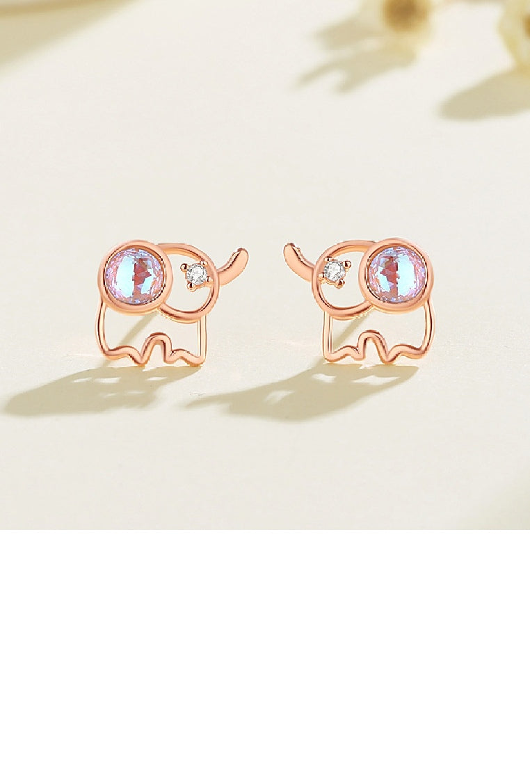 925 Sterling Silver Plated Rose Gold Lovely Simple Hollow Elephant Stud Earrings with Cubic Zirconia - Luxurious Look