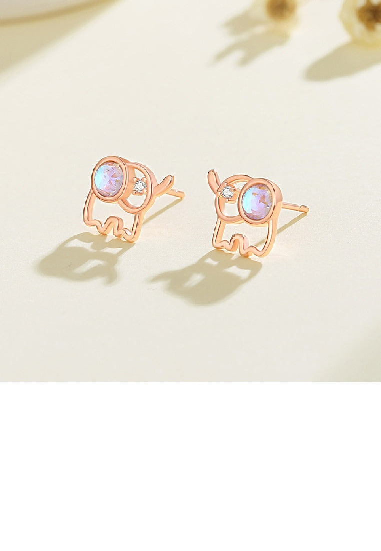 925 Sterling Silver Plated Rose Gold Lovely Simple Hollow Elephant Stud Earrings with Cubic Zirconia - Luxurious Look