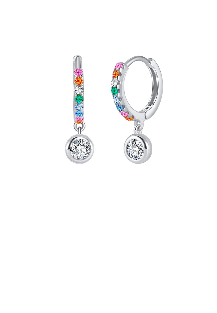 925 Sterling Silver Fashion Simple Geometric Round Earrings with Colored Cubic Zirconia - Luxurious Look