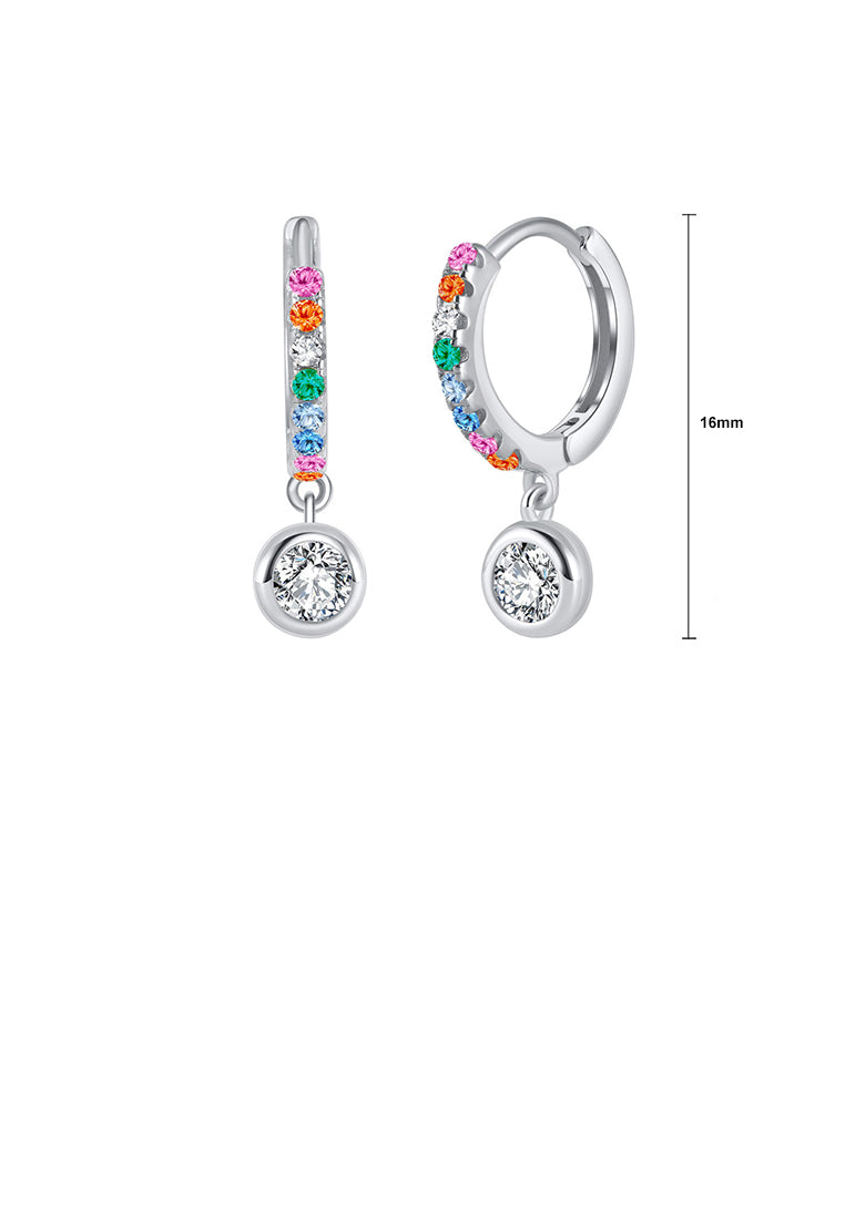 925 Sterling Silver Fashion Simple Geometric Round Earrings with Colored Cubic Zirconia - Luxurious Look