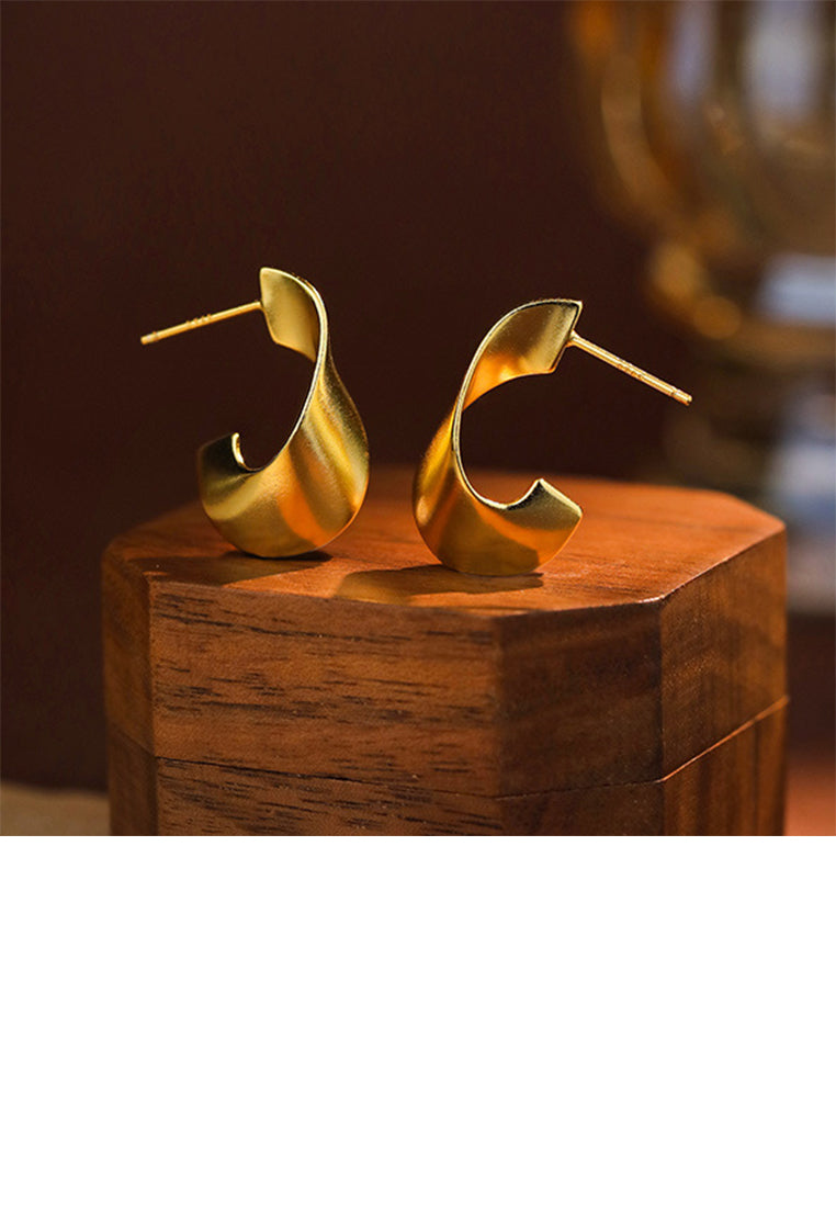 925 Sterling Silver Plated Gold Simple Personality Twisted Irregular Geometric Stud Earrings