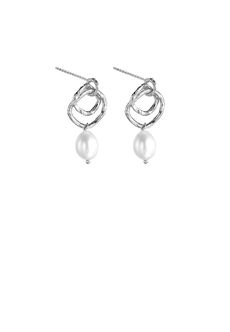 925 Sterling Silver Fashion Temperament Hollow Geometric Square Freshwater Pearl Earrings - Luxurious Look