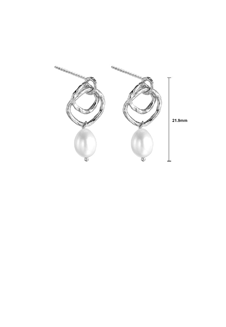 925 Sterling Silver Fashion Temperament Hollow Geometric Square Freshwater Pearl Earrings - Luxurious Look