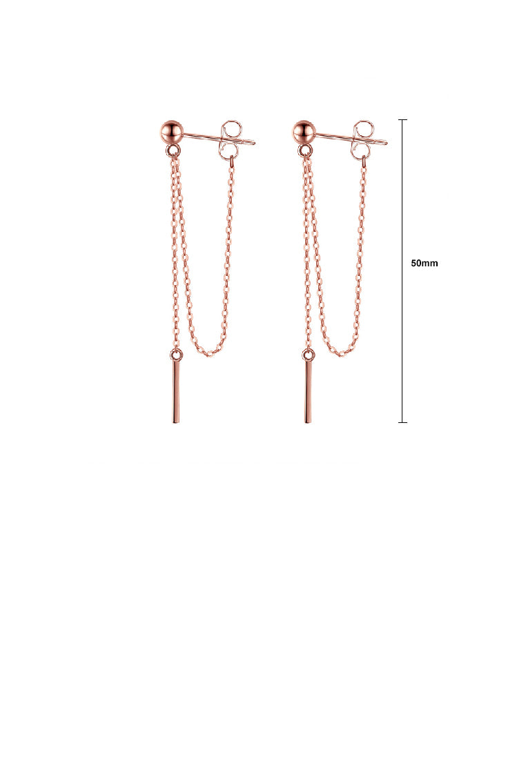 925 Sterling Silver Plated Rose Gold Simple Temperament Geometric Tassel Earrings
