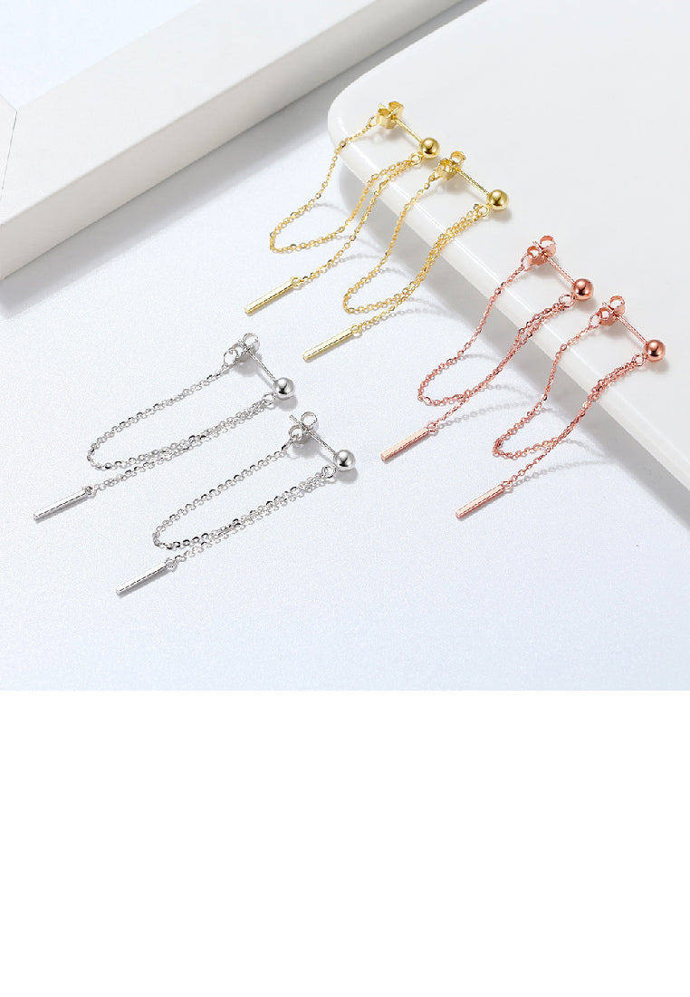 925 Sterling Silver Plated Rose Gold Simple Temperament Geometric Tassel Earrings