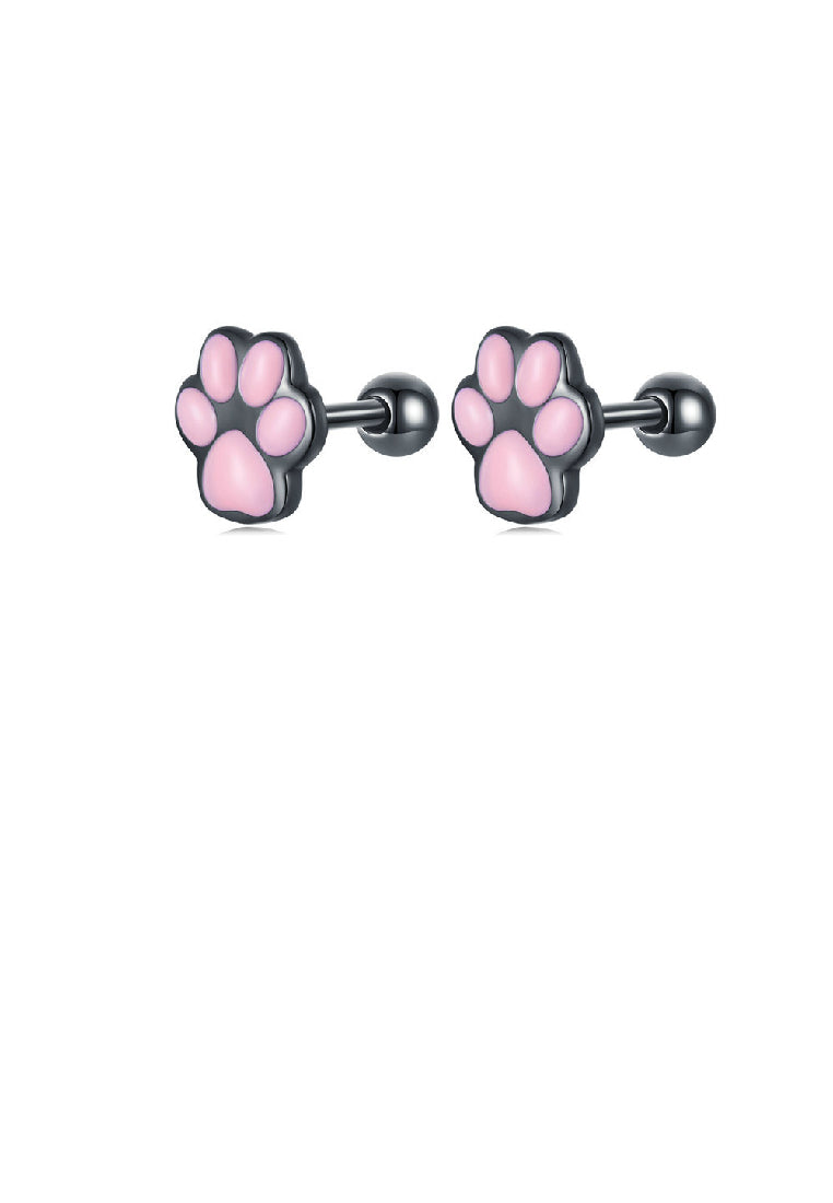 925 Sterling Silver Sweet and Cute Enamel Cat's Paw Print Stud Earrings