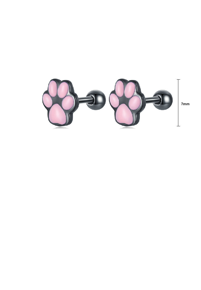 925 Sterling Silver Sweet and Cute Enamel Cat's Paw Print Stud Earrings