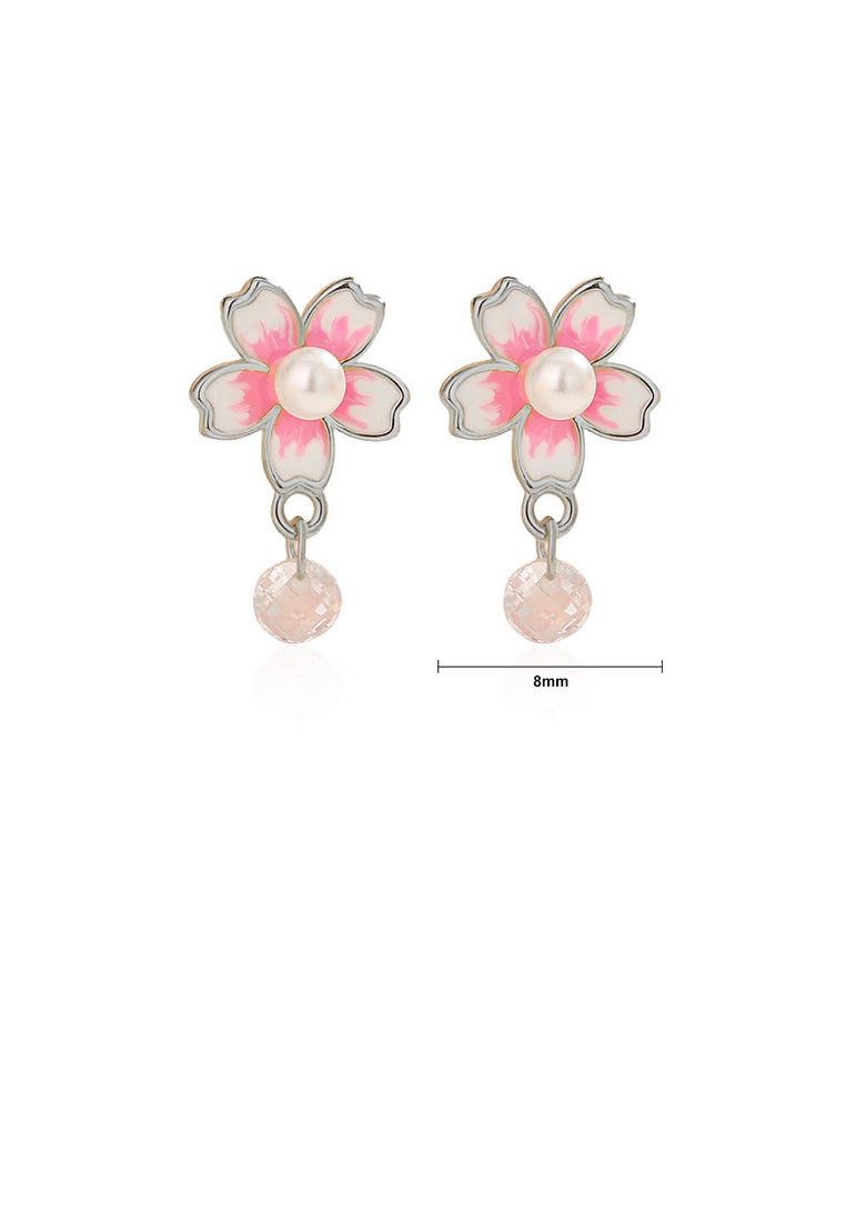 925 Sterling Silver Fashion Temperament Cherry Blossom Imitation Pearl Earrings with Cubic Zirconia - Luxurious Look