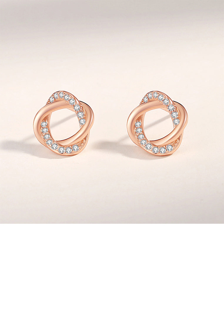 925 Sterling Silver Plated Rose Gold Fashion Simple Hollow Flower Stud Earrings with Cubic Zirconia - Luxurious Look