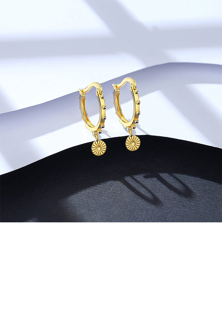 925 Sterling Silver Plated Gold Fashion Simple Pattern Geometric Round Earrings