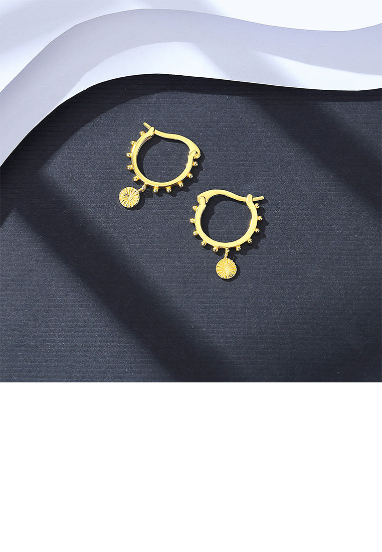 925 Sterling Silver Plated Gold Fashion Simple Pattern Geometric Round Earrings