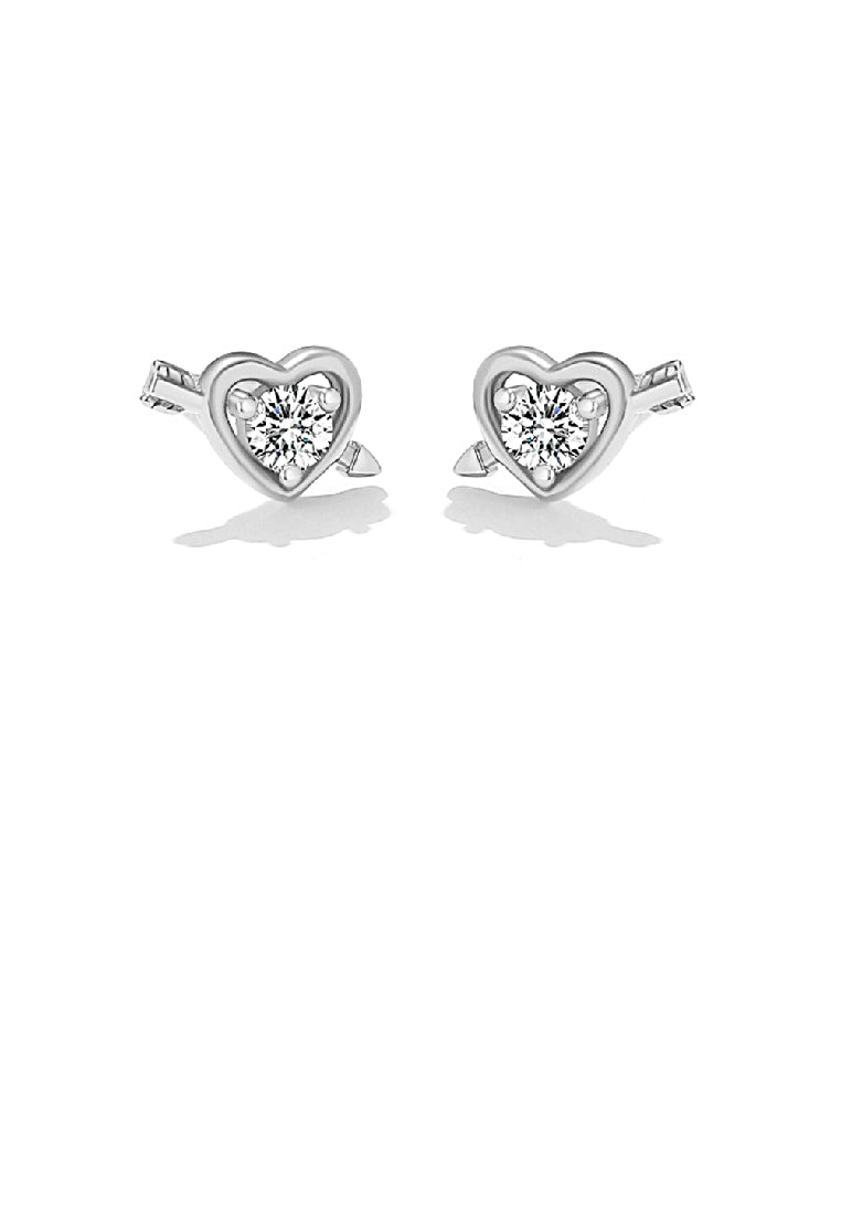 925 Sterling Silver Simple Romantic Cupid's Arrow Heart Stud Earrings with cubic Zirconia - Luxurious Look