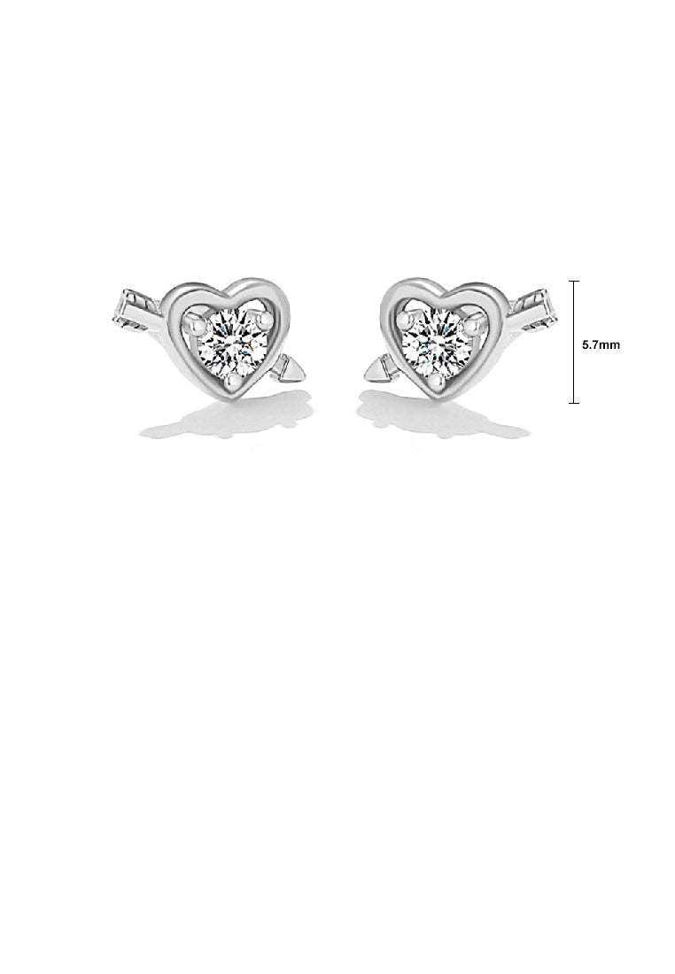 925 Sterling Silver Simple Romantic Cupid's Arrow Heart Stud Earrings with cubic Zirconia - Luxurious Look