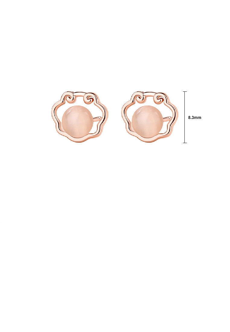 925 Sterling Silver Plated Rose Gold Simple Vintage Ping An Lock Imitation Opal Stud Earrings