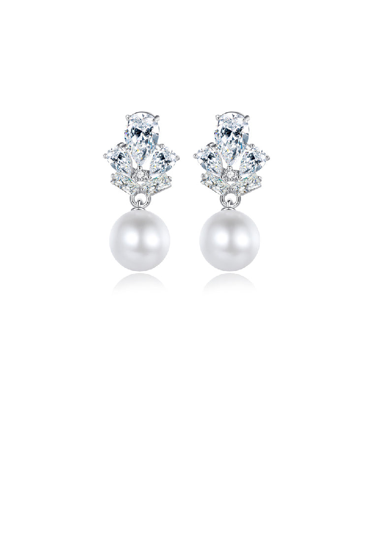 Fashion Elegant Floral Geometric Imitation Pearl Earrings with Cubic Zirconia - Luxurious Look
