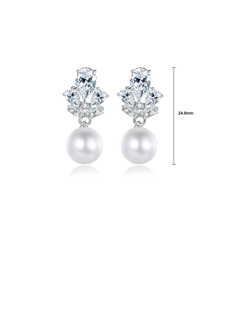 Fashion Elegant Floral Geometric Imitation Pearl Earrings with Cubic Zirconia - Luxurious Look