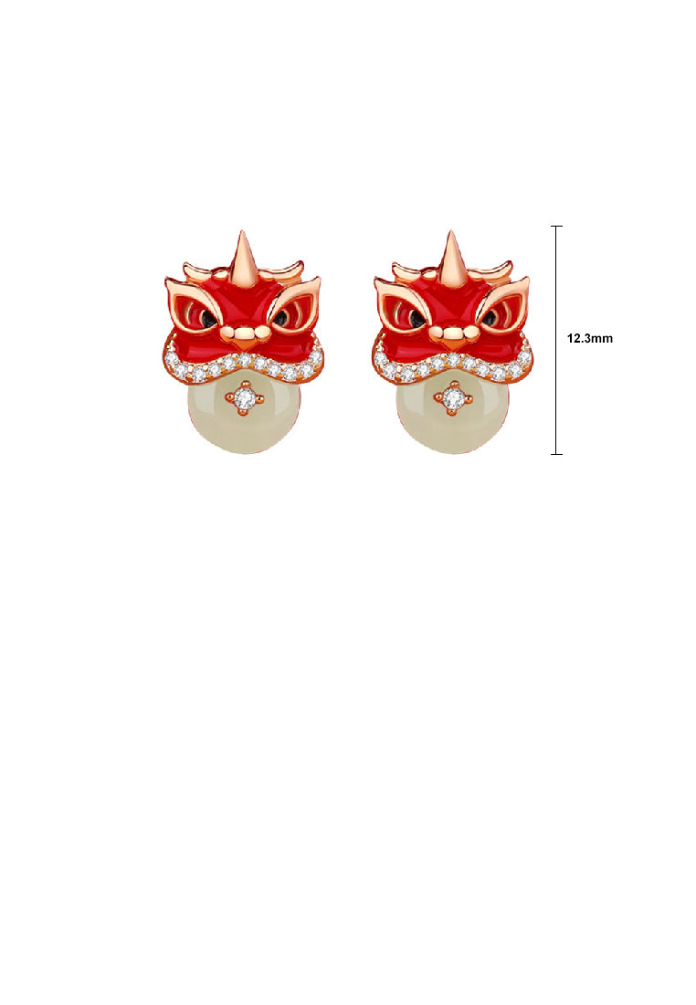 925 Sterling Silver Plated Rose Gold Fashion Vintage Lion Peace Buckle Stud Earrings with Cubic Zirconia - Luxurious Look