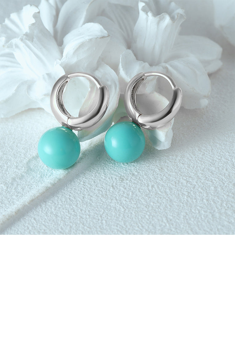 925 Sterling Silver Fashion Temperament Geometric Imitation Turquoise Earrings