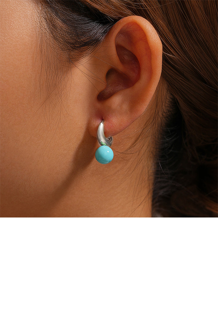 925 Sterling Silver Fashion Temperament Geometric Imitation Turquoise Earrings