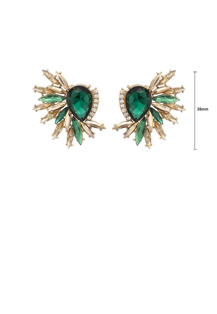 Fashion Temperament Plated Gold Floral Geometric Stud Earrings with Green Cubic Zirconia - Luxurious Look