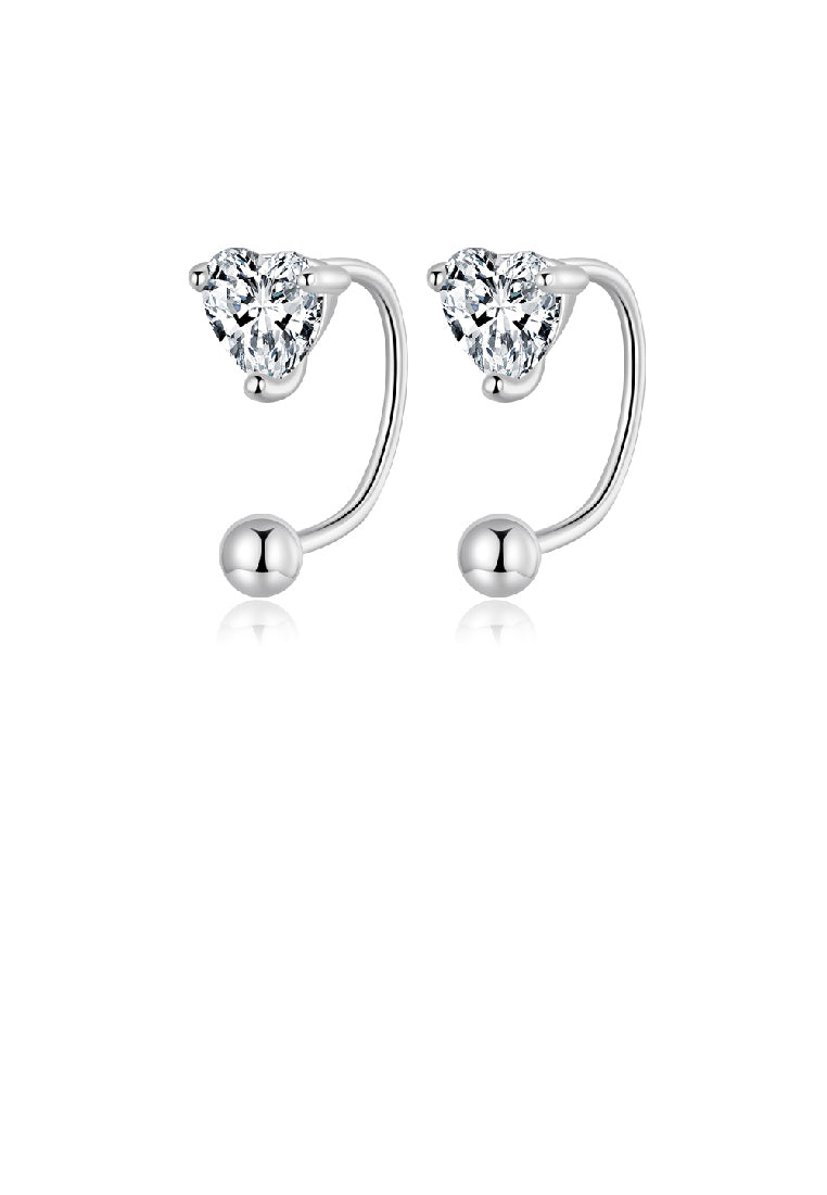 925 Sterling Silver Simple Fashion Heart Shape Geometric Stud Earrings with Cubic Zirconia - Luxurious Look