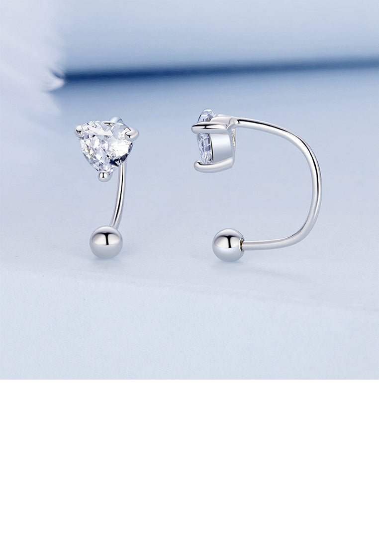 925 Sterling Silver Simple Fashion Heart Shape Geometric Stud Earrings with Cubic Zirconia - Luxurious Look