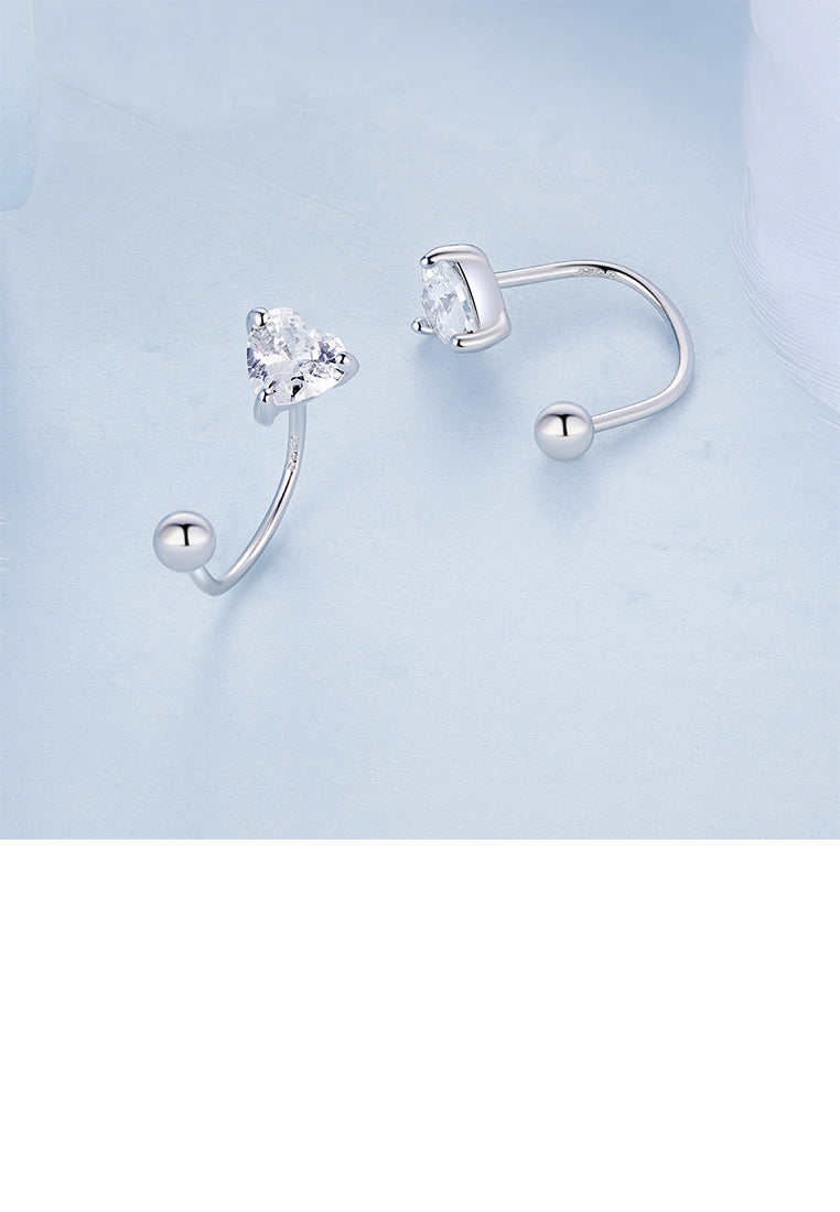 925 Sterling Silver Simple Fashion Heart Shape Geometric Stud Earrings with Cubic Zirconia - Luxurious Look