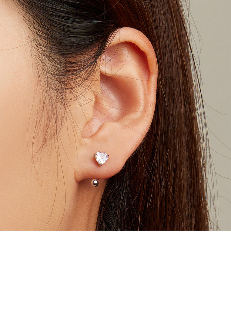 925 Sterling Silver Simple Fashion Heart Shape Geometric Stud Earrings with Cubic Zirconia - Luxurious Look