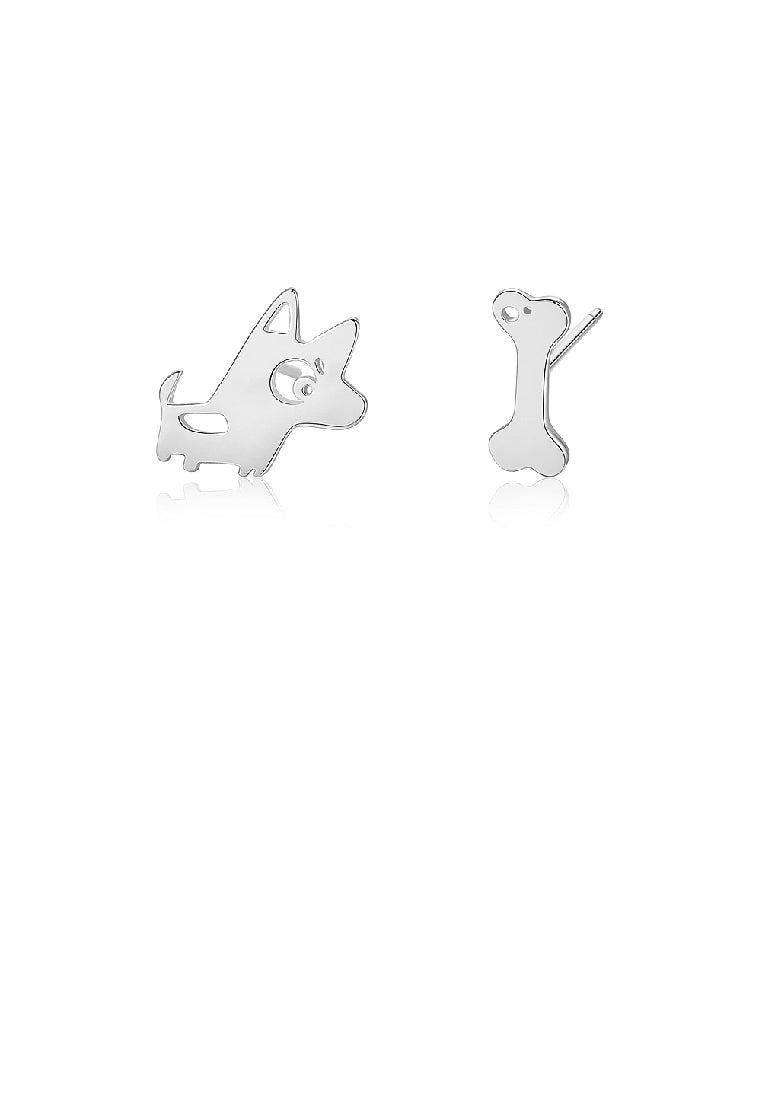 925 Sterling Silver Simple Cute Puppy Bone Asymmetrical Stud Earrings