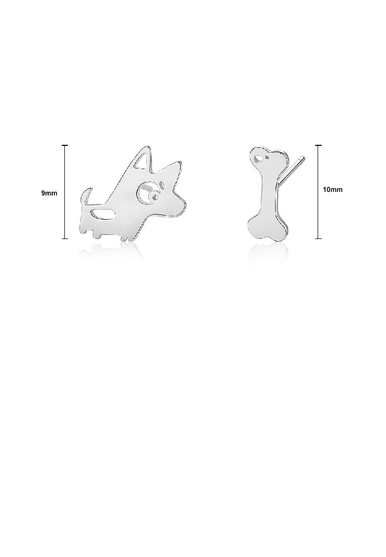 925 Sterling Silver Simple Cute Puppy Bone Asymmetrical Stud Earrings
