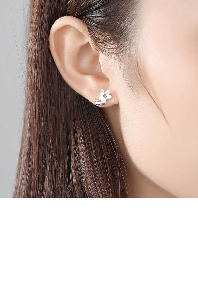 925 Sterling Silver Simple Cute Puppy Bone Asymmetrical Stud Earrings