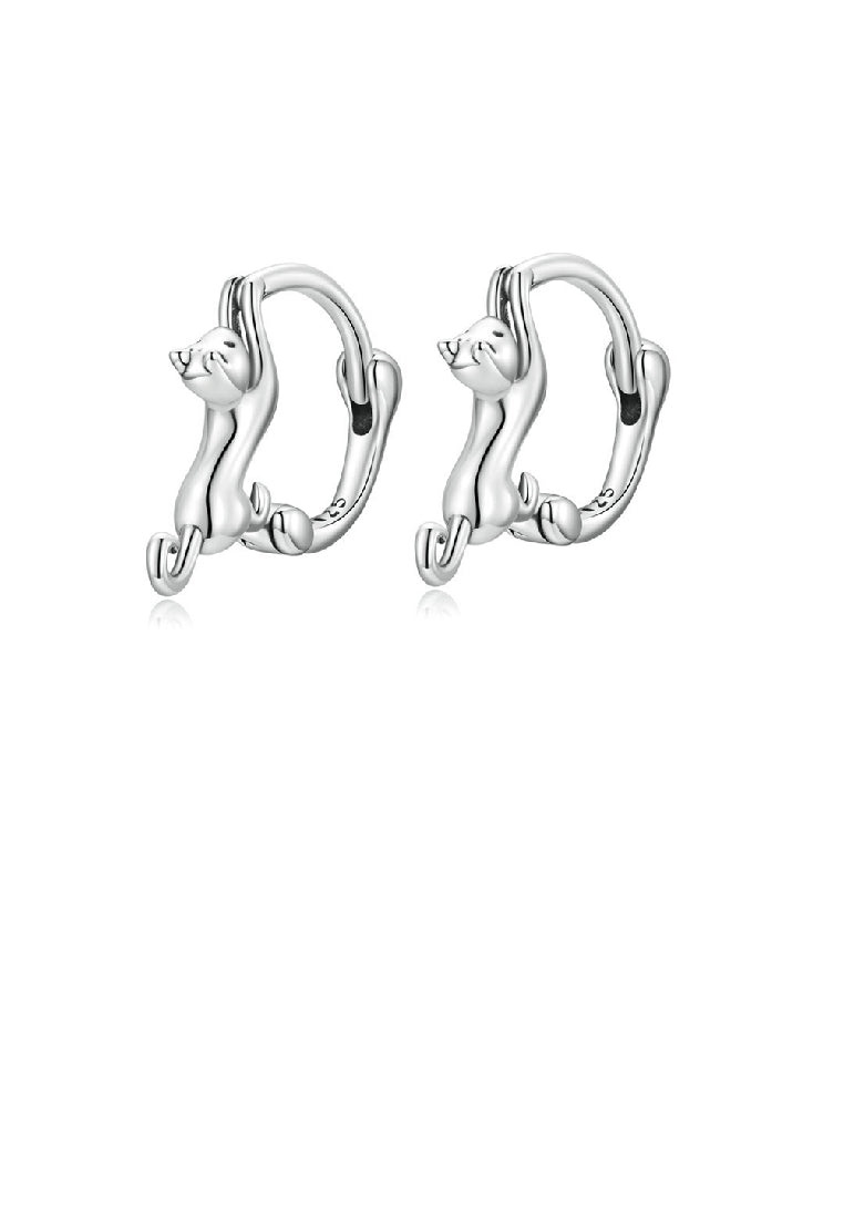 925 Sterling Silver Simple Cute Cat Geometric Circle Earrings
