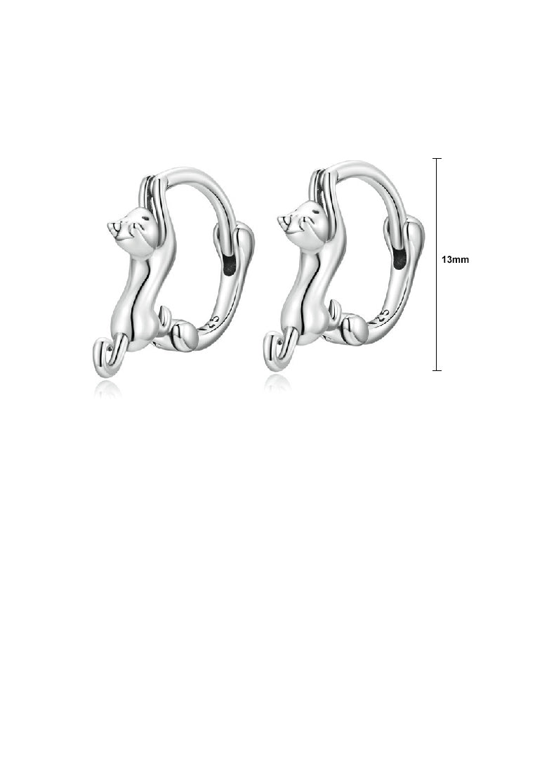 925 Sterling Silver Simple Cute Cat Geometric Circle Earrings