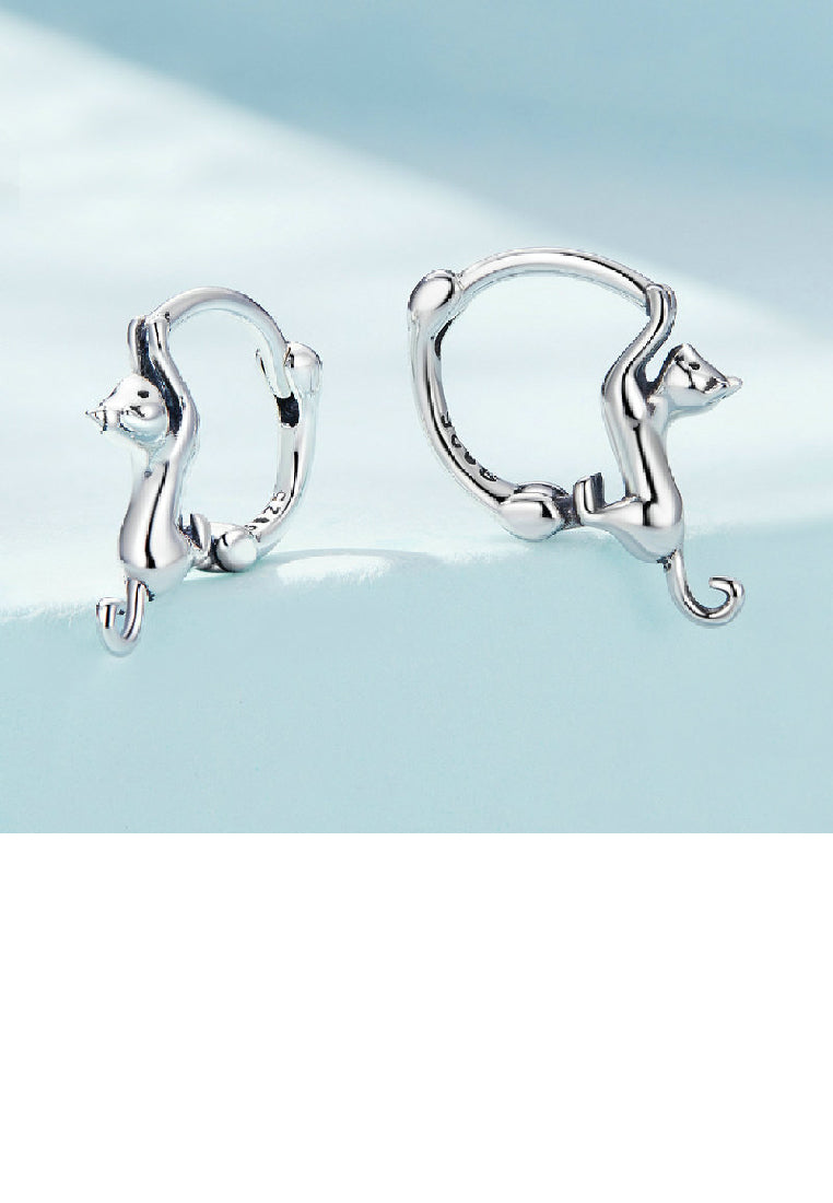 925 Sterling Silver Simple Cute Cat Geometric Circle Earrings