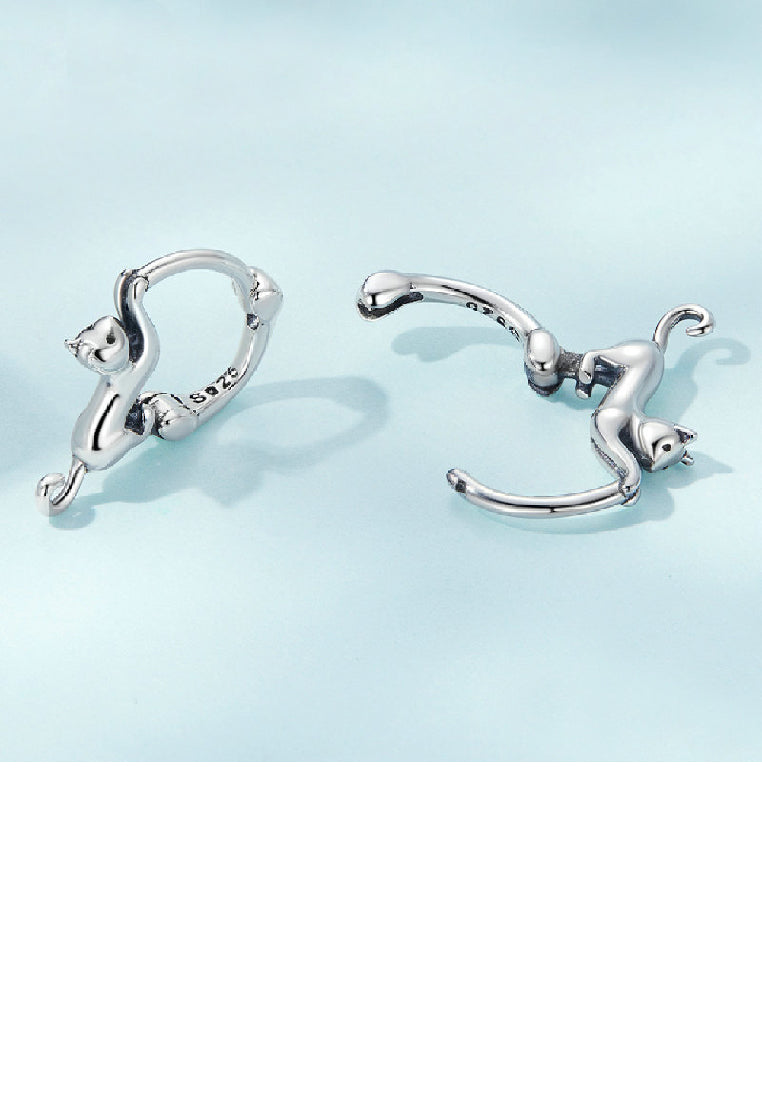 925 Sterling Silver Simple Cute Cat Geometric Circle Earrings