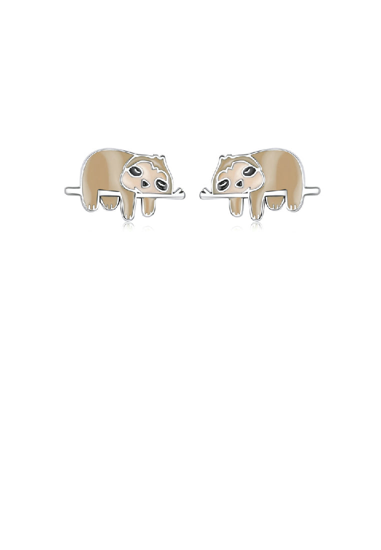 925 Sterling Silver Simple Cute Enamel Sloth Stud Earrings
