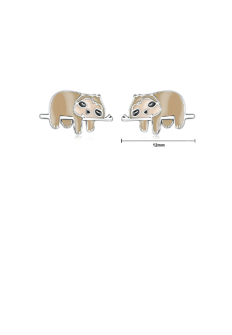 925 Sterling Silver Simple Cute Enamel Sloth Stud Earrings