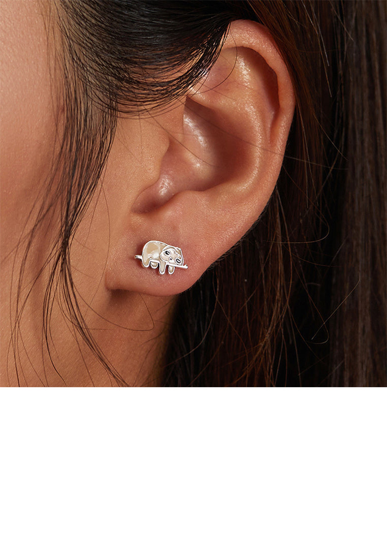 925 Sterling Silver Simple Cute Enamel Sloth Stud Earrings