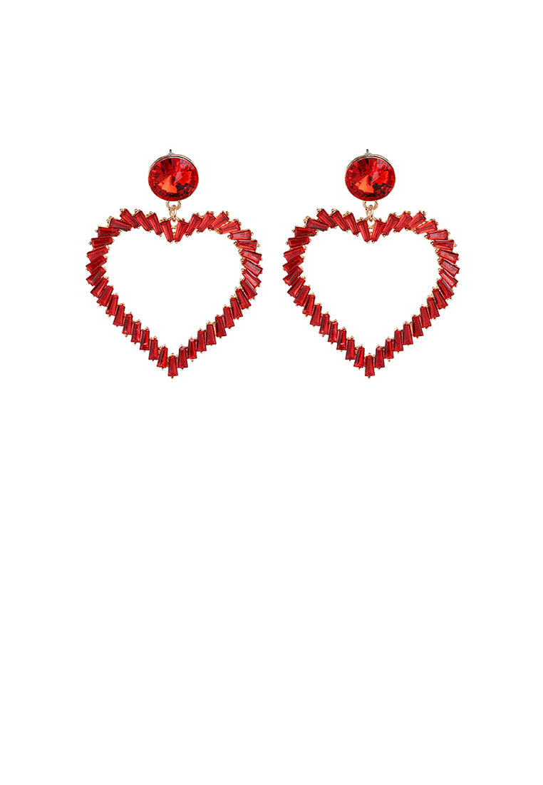 Simple and Fashion Plated Gold Hollow Heart-shaped Earrings with Red Cubic Zirconia - Luxurious Look - Vibrant Color