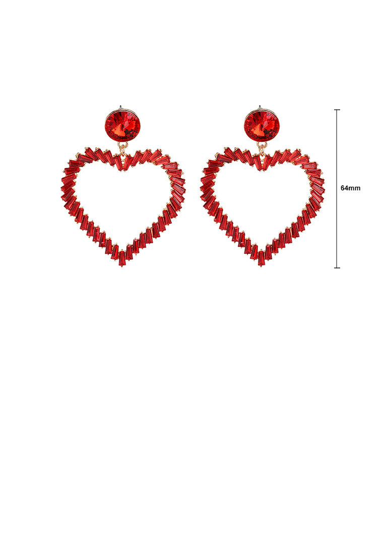Simple and Fashion Plated Gold Hollow Heart-shaped Earrings with Red Cubic Zirconia - Luxurious Look - Vibrant Color