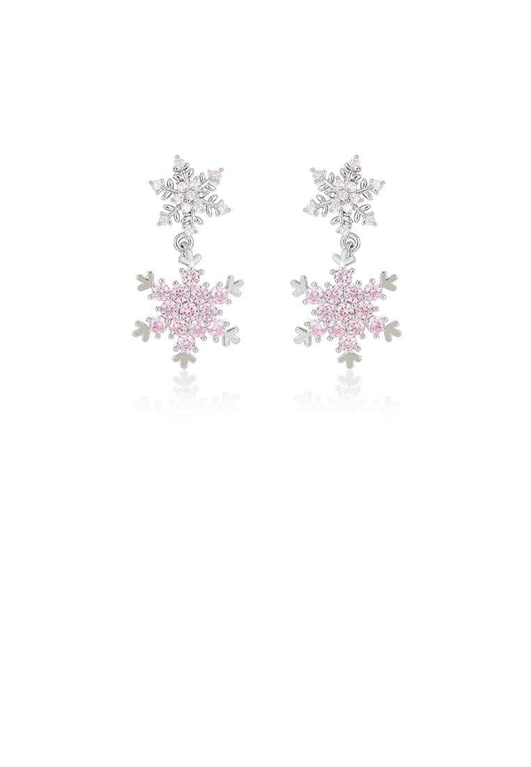 Fashion Dazzling Snowflake Earrings with Pink Cubic Zirconia - Luxurious Look - Vibrant Color