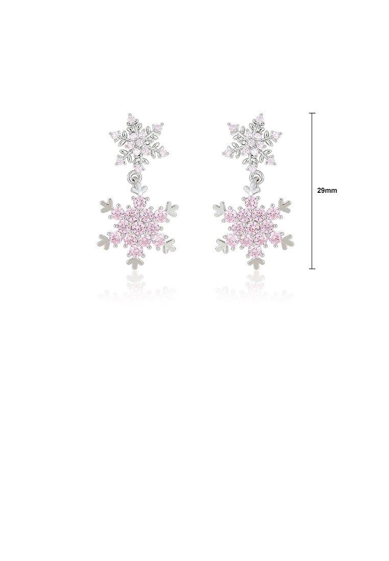 Fashion Dazzling Snowflake Earrings with Pink Cubic Zirconia - Luxurious Look - Vibrant Color