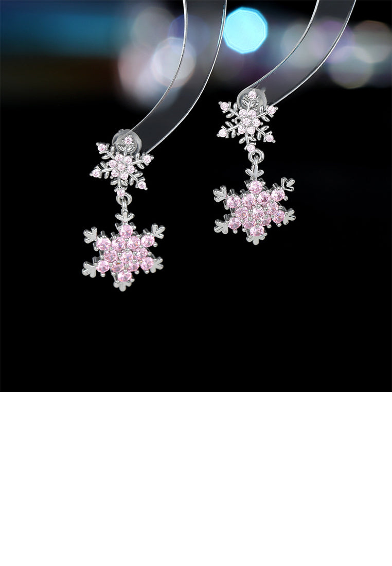 Fashion Dazzling Snowflake Earrings with Pink Cubic Zirconia - Luxurious Look - Vibrant Color