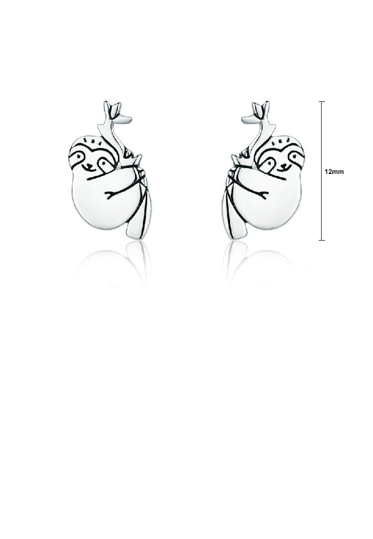 925 Sterling Silver Simple and Cute Sloth Stud Earrings