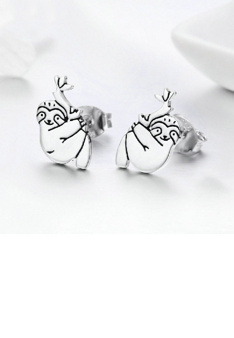 925 Sterling Silver Simple and Cute Sloth Stud Earrings